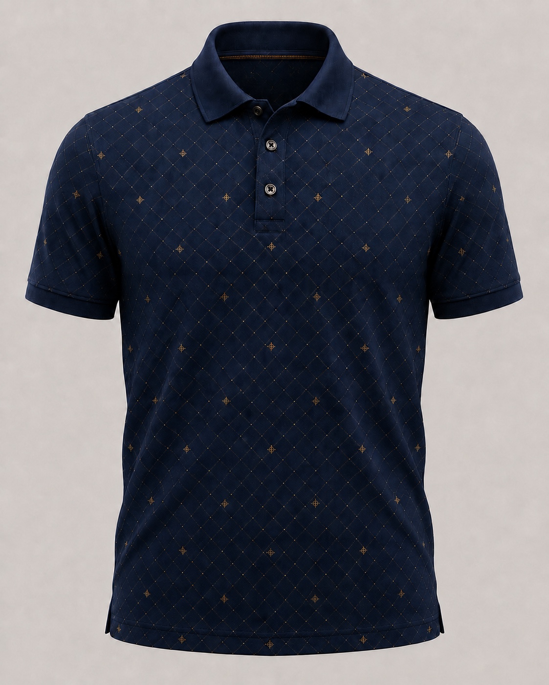 Marineblå VEYR-polo med diskret diamantmønster